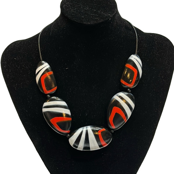 NWT DECOUTURE Zanadu Multi-colour Wood Beaded Statement Necklace - Picture 1 of 7